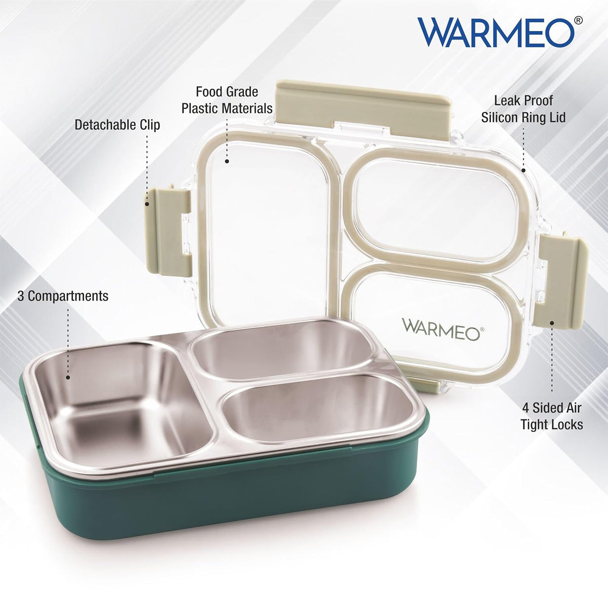 Stainless Steel Leakproof Lunch Box with 3 Compartments