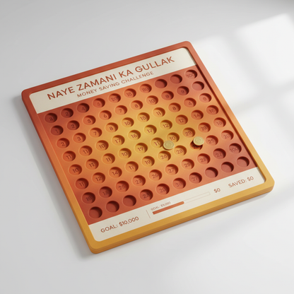 Grid-based money saving board to track savings goals